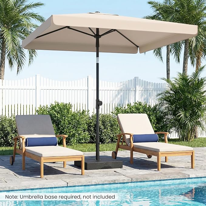 Tangkula 6.5 x 4.3 FT Rectangular Patio Umbrella, Portable Outdoor Market Table Umbrella with Push Button Tilt for Balcony Garden Backyard Deck Pool (Beige)