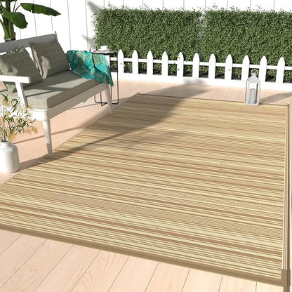 GENIMO Outdoor Rug, Waterproof Plastic Rugs for Patio, 8'x10' Deep Beige | Outside Larger Modern Carpet Mat for Porch Decor, Deck, Balcony, Camping, RV, Backyard, Picnic, Beach, Reversible, Foldable