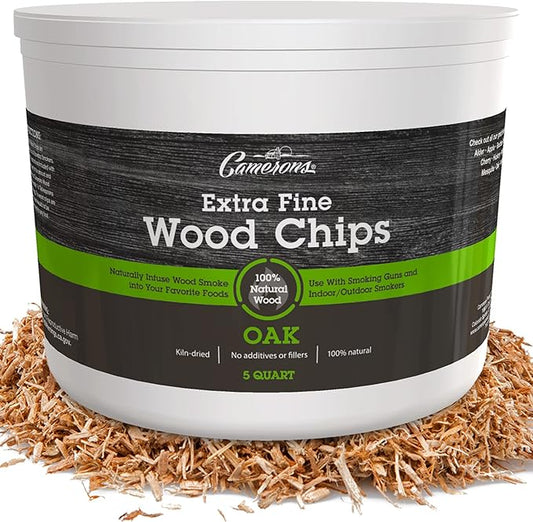 Camerons All Natural Extra Fine Oak BBQ Wood Chips for Smokers (5 Quart, 4.731L) - Kiln Dried Wood Sawdust Shavings for Cocktail Smoking Guns, Stovetop Smokers, Smoke Boxes - Barbecue Grilling Gifts