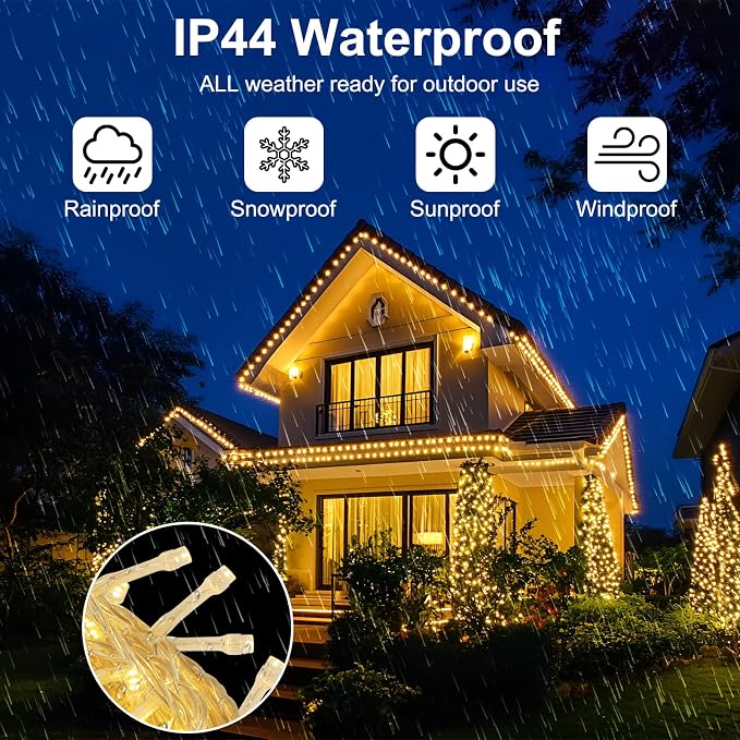 2Pack Christmas Lights Outdoor Battery Operated String Lights with Remote, Total 400LED 135Ft with Timer 8 Modes Waterproof Outdoor Indoor for Christmas Tree Decor, Warm White