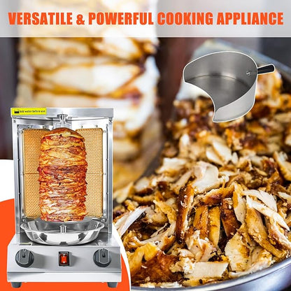 YOOKTEN Shawarma Grill Machine Gas Chicken Shawarma Cooker Machine Propane Doner Kebab Gyro Grill Machine with 2 Burner and Meat Catch Pan for Kitchen Restaurant