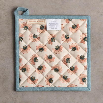 Maison d' Hermine Pot Holders 100% Cotton Potholders (8" x 8", Pack of 1) | Heat Resistant Hot Pads with Loop BBQ Cooking Baking Hotel Kitchen Handling Hot Pans Thanksgiving Christmas - Dalida