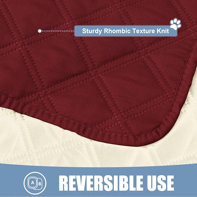 Smiry Waterproof Reversible Pet Couch Covers for Dogs | Pet Friendly, Soft Fabric, Washable Sofa Furniture Protector for Dogs Cat Kids, Checkered (52"x82", Wine Red/Beige)