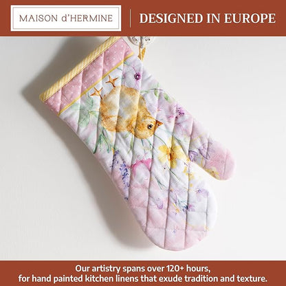 Maison d'Hermine Oven Gloves 100% Cotton Oven Mitt 7" x 13" with Loop Heat Resistant BBQ Cooking Gloves Baking Grilling Kitchen Hotel Home Farmhouse Spring Summer (Pack of 1, Easter Zest)