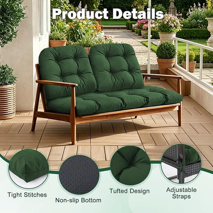 Outdoor Wicker Chair Cushion, 44×19×4 in, Waterproof, Forest Green | Waterproof Wicker Furniture Cushions, Fade Resistant, 3 Piece Patio Furniture Cushions Set for Bench, Loveseat, Swing, Settee