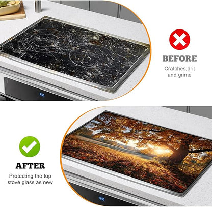Multi-Design Stove Cover for Glass/Electric Stoves - 3-in-1 Heat-Resistant Protector Mat, Non-Slip Drying Rack 28"x20"