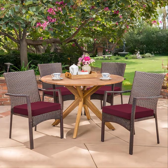 HARBOREST Outdoor Chair Cushions Set of 4, Water Resistant Patio Chair Cushions with Ties, Square Corner Outdoor Seat Cushions for Patio Furniture, 18.5"x16"x3", Burgundy