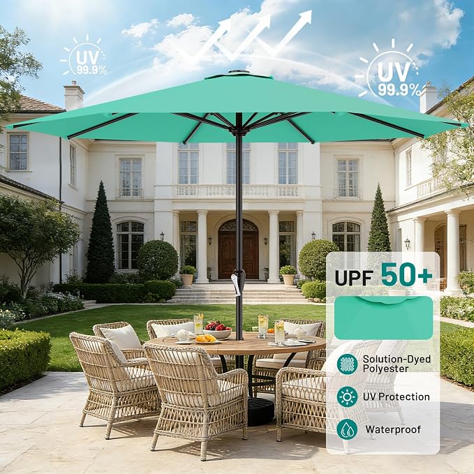 AreShark 12 FT Patio Umbrella for Outdoor, Outdoor Table Umbrella with Crank, Outdoor Patio Umbrellas with 8 Sturdy Ribs, Patio Umbrellas for Market, Garden, Pool (Aqua Sky)