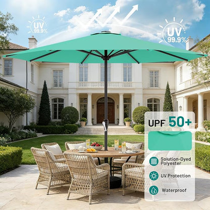 AreShark 12 FT Patio Umbrella for Outdoor, Outdoor Table Umbrella with Crank, Outdoor Patio Umbrellas with 8 Sturdy Ribs, Patio Umbrellas for Market, Garden, Pool (Aqua Sky)