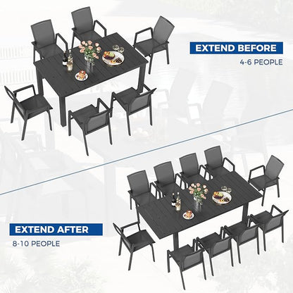 Wisteria Lane 7 Piece Aluminum Outdoor Patio Dining Sets with Fully Assembled Dining Chair，91.3" L×39.4" W Expandable Patio Table and Chairs Set for 6, Stackable Chairs with Quick Drying Fabric, Grey