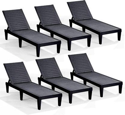 Nestl Patio Chairs - Black Chaise Lounge Chair Outdoor, 5-Position Adjustable Sun Tanning Chair, Waterproof Pool Lounge Chairs Set of 6, Reclining Lawn Chair, Lightweight Outdoor Lounge Chairs