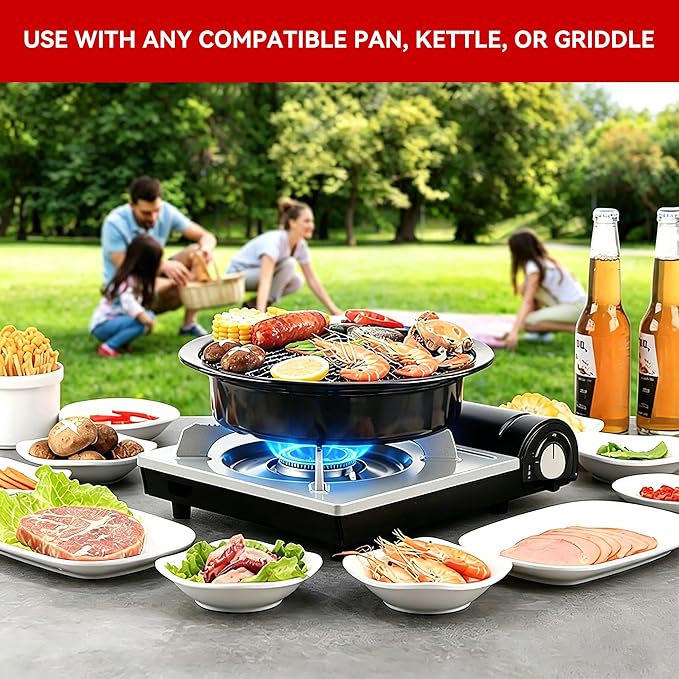 Detachable Grill Pan & Butane Stove Combo with Safety Auto-Eject | Portable Suitcase Design for Camping, Tailgating, Picnics, Indoor/Outdoor Cooking & Hot Pot
