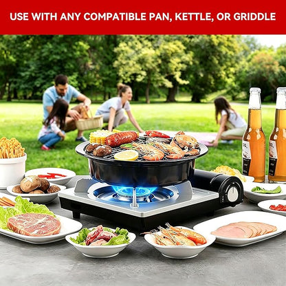 Detachable Grill Pan & Butane Stove Combo with Safety Auto-Eject | Portable Suitcase Design for Camping, Tailgating, Picnics, Indoor/Outdoor Cooking & Hot Pot