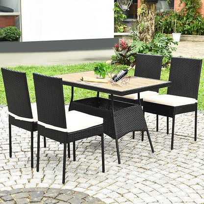 Tangkula 5 Piece Wicker Patio Dining Set, Outdoor Rattan Table & Chairs Set with Padded Cushions, Patio Furniture Dining Acacia Wood Table Set for Balcony Patio Garden Poolside