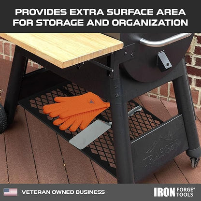 Iron Forge Tools Pellet Grill Storage Shelf Compatible with Traeger Pro 780 and Traeger Ironwood 885 Accessories - Black Powder Coated Steel Shelf for BBQ Pellet Storage Container