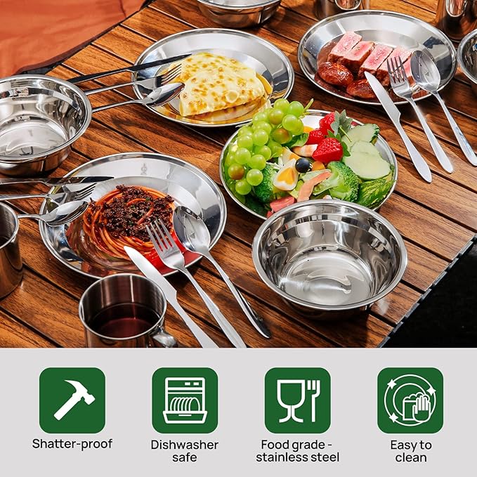 Odoland Bundle - 2 Items Camping Campfire Grill and 29pcs Stainless Steel Utensils Camping Tableware Kit