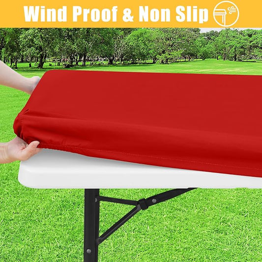Rectangle Table Cloth, Waterproof Elastic Fitted Tablecloth for 5 Foot Folding Tables, Washable Polyester Tablecloths for Picnic, Camping, Outdoor (Red, 30"x60")