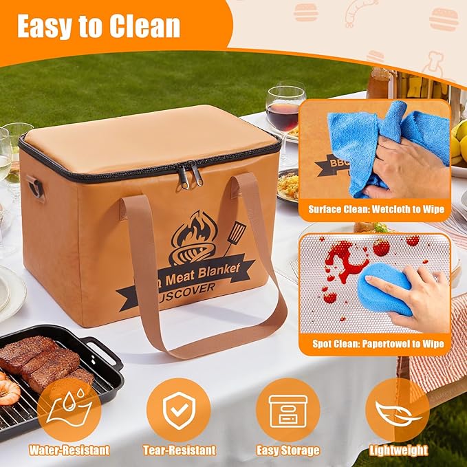 BBQ Blanket for Resting Meat, Meat Resting Bag for BBQ Grill & Smoking, Reusable 4-Layer Insulated Smoked Meat Resting Bag with Wide Mouth for Large Brisket/Beef/Pork Shoulders/Turkeys (15.7 Inch)