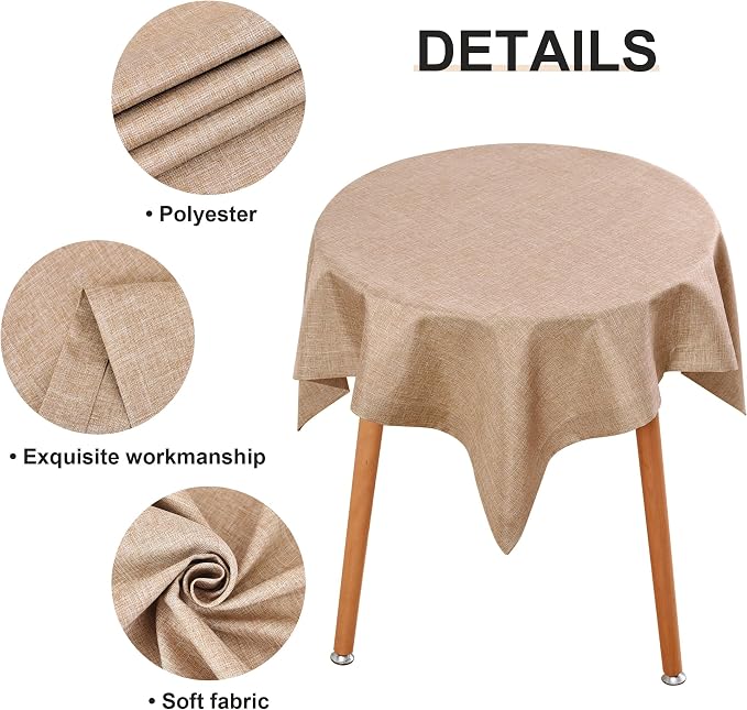 Wolkemer Faux Linen Small Square Tablecloth Heavy Duty Wrinkle Resistant Fabric Table Cloths 36 x 36 Inch Flaxen Coffee Table Cover for Kitchen Dining Indoor Outdoor Tabletop Decoration