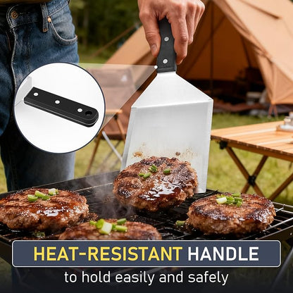 Metal Spatula Set of 2, HaSteeL Stainless Steel Large Griddle Spatulas with ABS Handle, Heavy Duty Hamburger Turner Pancake Flipper Great for Teppanyaki Flat Top BBQ Cooking, Dishwasher Safe & 2 Hooks