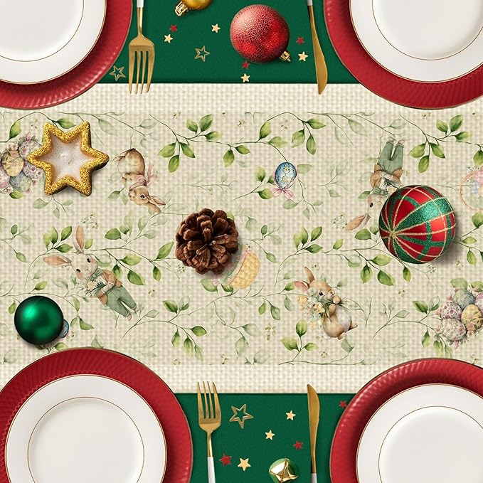 Easter Bunny Table Runner,Dining Decor for Kitchen Coffee Table Family Dinners Holiday Parties Wedding Events Decor(13x72 inch)