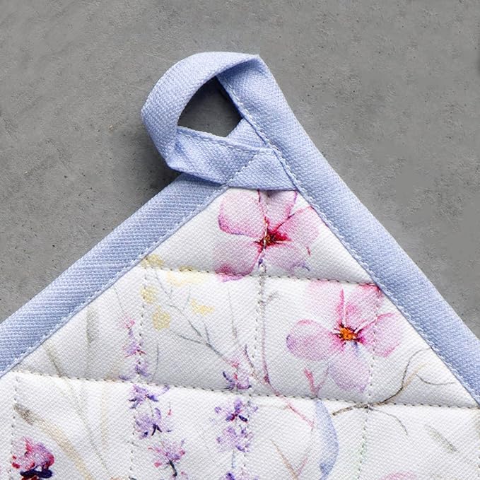 Maison d' Hermine Pot Holders 100% Cotton Heat Resistant Potholders 8" x 8" Hot Pads with Loop BBQ Cooking Baking Hotel Farmhouse Kitchen Handling Hot Pans Spring Summer (Pack of 1, Summer Floral)