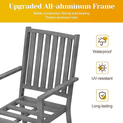 FansaFurn Patio Dining Chair Set of 4, Aluminum Outdoor Dining Chairs with Waterproof Cushions, Metal Outdoor Patio Furniture Seating for Porch, Balcony, Deck, Backyard, Grey