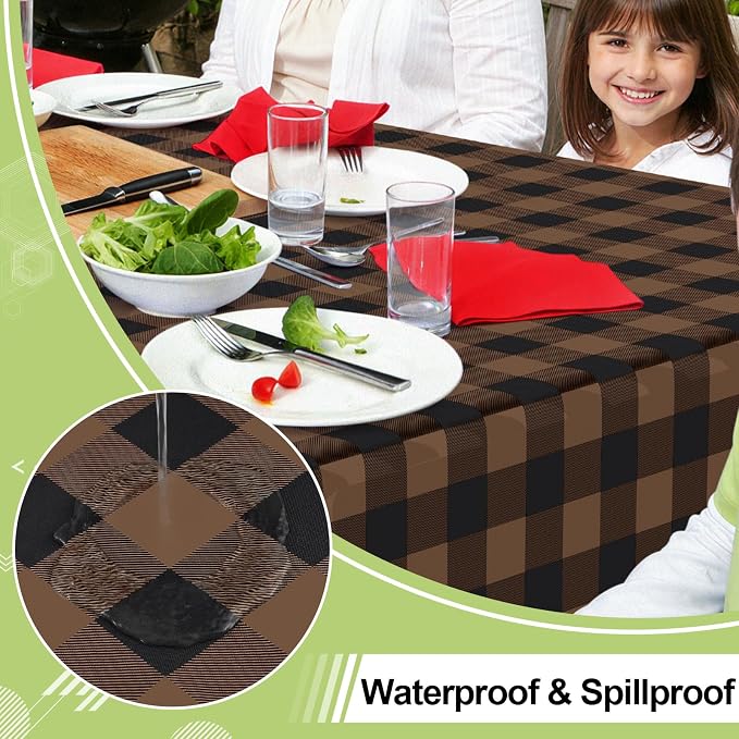 Smiry Picnic Table Cloth, Vinyl Tablecloths with Flannel Backing, 60"x102" | Waterproof Rectangle Table Cloth, Wipeable Buffalo Plaid Table Cover for Indoor and Outdoor (Black & Brown)