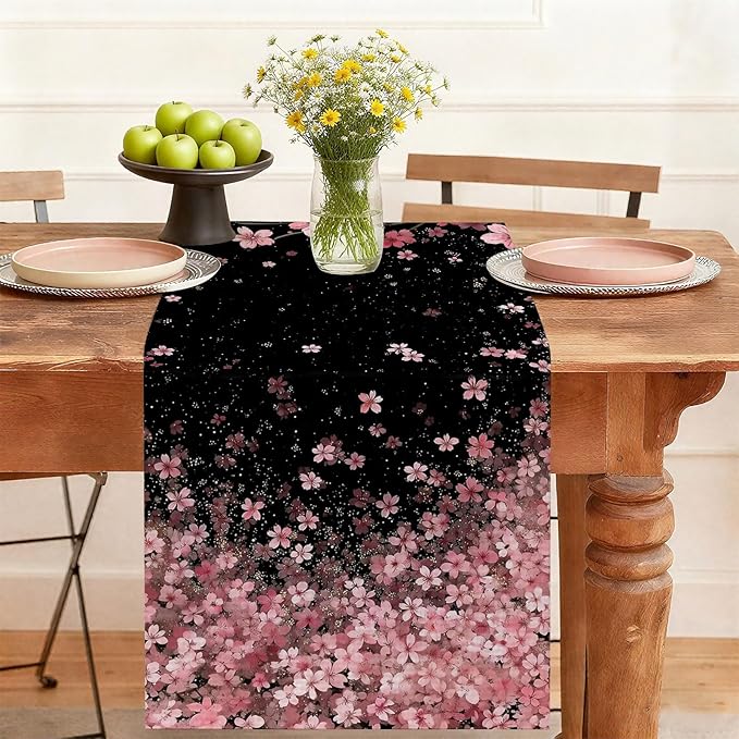 Japanese Cherry Blossoms Table Runner,Dining Decor for Kitchen Coffee Table Family Dinners Holiday Parties Wedding Events Decor(13x72 inch)