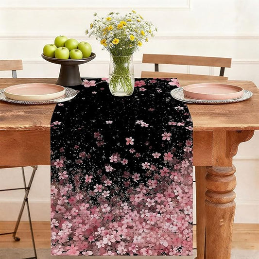 Japanese Cherry Blossoms Table Runner,Dining Decor for Kitchen Coffee Table Family Dinners Holiday Parties Wedding Events Decor(13x72 inch)