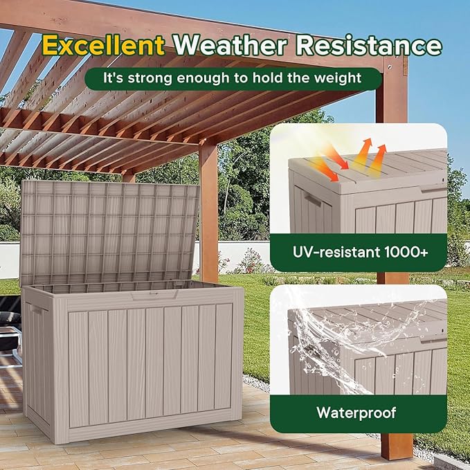 50 Gallon Resin Deck Box Outdoor Storage Box Waterproof for Patio Furniture,Outdoor Cushions,Garden Tools and Pool Supplies（Grey）