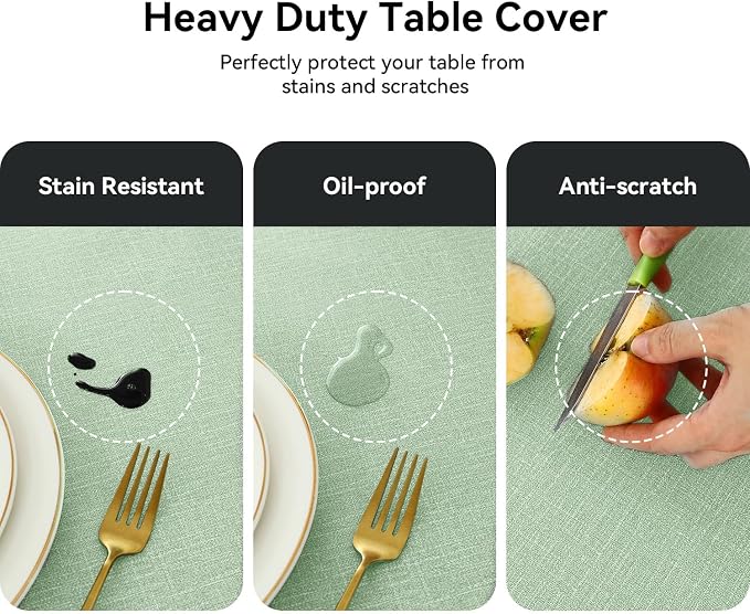 Romanstile 100% Waterproof PVC Tablecloth Square, Oil Spill Proof Stain Resistant Vinyl Table Cloth, Wipe Clean Plastic Table Covers for Kitchen/Dining/Parties - 54 x 54 Inch, Sage