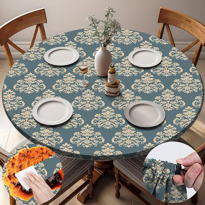 opstellen Fitted Round Tablecloth Waterproof Table Cloth Vinyl Indoor Outdoor Circle Cover for 36-44" Tables Dining Kitchen Apartment Home Party Gear Gifts Summer Fall Patio Picnic Camping Essentials