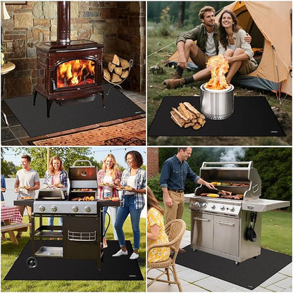 Large Under Grill Mat with 40” x 40“Fire Blanket, Double-Sided 65” x 48“Fireproof Grill Pad for Outdoor Grill,Indoor Fireplace Fire Pit Mat, Waterproof Oilproof BBQ Mat for Deck Patio Lawn