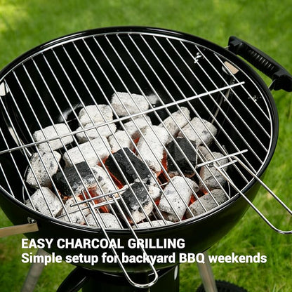 18-Inch Kettle Charcoal Grill with Cover & Wheels | Easy Assembly, Built-in Thermometer, Removable Ash Catcher, Perfect for Backyard BBQ, Patio & Family Cookouts