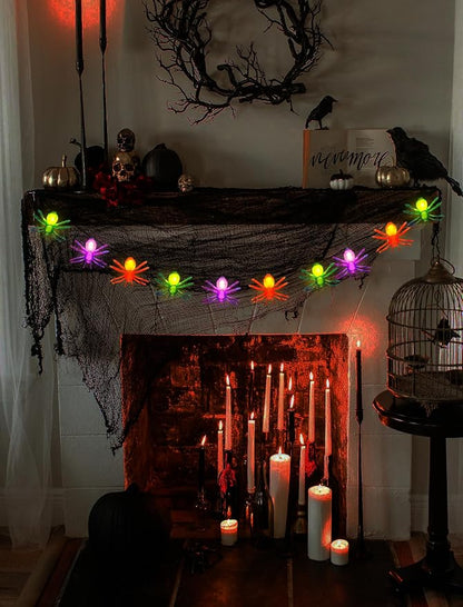 Halloween Spider String Lights Outdoor, 8.5Ft Halloween Decorations Lights with 10 LED Orange Green Purple Spider Lights, Hanging Multicolor Spider Light for Indoor Window Patio Curtain Holiday Decor