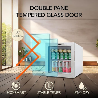 Whynter Beverage Refrigerator with Double-Layer Glass Door, 68-Can 1.6 Cu Ft Freestanding Drink Mini Fridge, BR-062WS, Stainless Steel