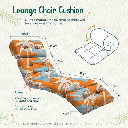 Outdoor Chaise Lounge Chair Cushion 75.1 x 22.8 x 4.7 Inches 100% Waterproof Replacement Cotton Patio Pool Lounge Chair Cushion for Outdoor Furniture with Ties, Orange Coconut Tree