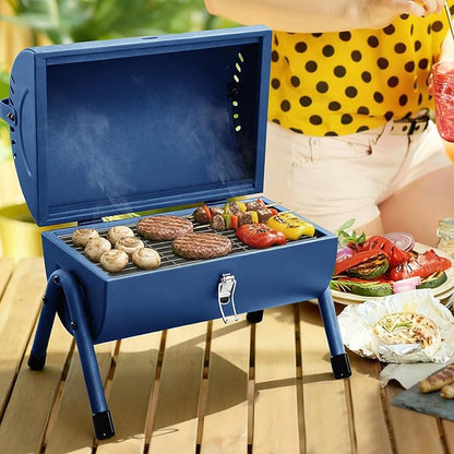 Royal Gourmet CC1015B Portable Charcoal Grill, 147 Sq. In. Cooking Area, with Four Air Vents, Lid Latch Buckle, Lid Handle, for Outdoor Backyard, Patio Parties and Picnics, Blue