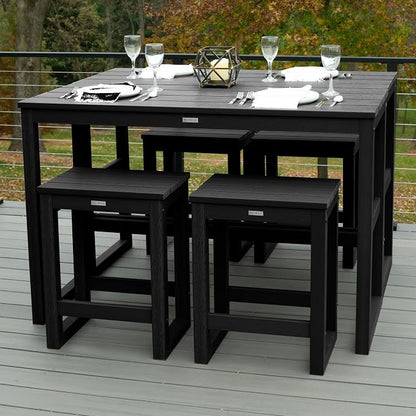 highwood Monroe 6-Piece Counter Height Modern Balcony Set, 2 Tables and 4 Stools, Black