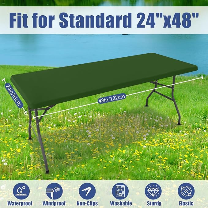 Moosfor Spandex 4 Foot Rectangle Table Cloth, Elastic Fitted Tablecloths for Picnic, Stretch Washable Patio Table Cover for Outdoor, Camping, Banquet and Parties (Olive Green, 24"x48")
