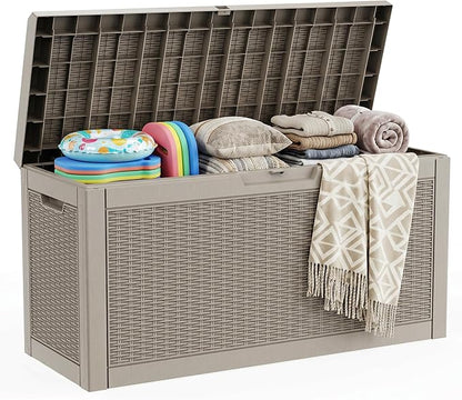 70 Gallon Waterproof Outdoor Storage Box,Deck Boxs for Outdoor and Indoor Use,Deck Storage Box for Picnic Supplies,Gardening Tools,Lockable and Easy to Install(Grey)