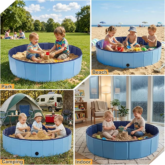 Aywewii 48'' Large Sandbox for Kids, Foldable Sand Box for Outdoor Indoor | No Tools Unfold & Play, Easy to Clean with Drain Cap, Portable Carry Bag, Sand Pit for Yard Patio Park Beach Camping, Gifts