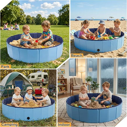 Aywewii 48'' Large Sandbox for Kids, Foldable Sand Box for Outdoor Indoor | No Tools Unfold & Play, Easy to Clean with Drain Cap, Portable Carry Bag, Sand Pit for Yard Patio Park Beach Camping, Gifts