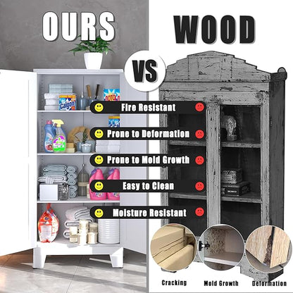 PAOFIN 61" Balck Metal Kitchen Storage Cabinet, Kitchen Pantry Storage Cabinet with Doors and Shelves, Storage Cabinet with Adjustable Leveling Foot for Kitchen, Living Room and Dining Room