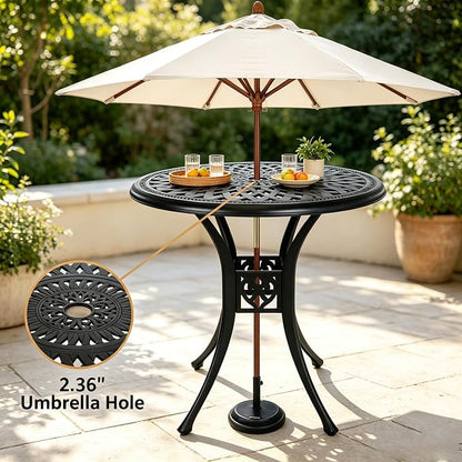 30.31" Outdoor Patio Dining Table, Cast Aluminum Patio Table, Patio Bistro Table, Patio Furniture Set with 2.36" Umbrella Hole for Balcony Lawn Garden Backyard