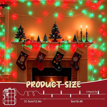 cshare Red and Green Christmas Lights Outdoor Waterproof 9.8ft 30 LED, String Lights Battery Operated with Timer Clear Wire for Indoor & Outdoor Christmas Decorations Garland Party Garden