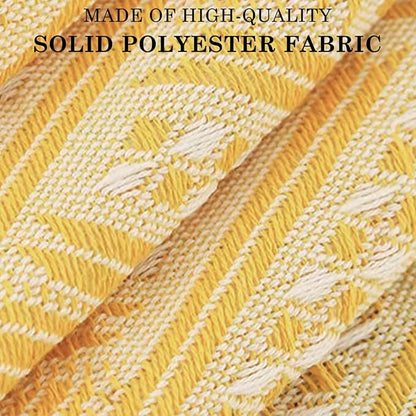 Geometric Tassel Tablecloth – 100% Polyester, Soft & Durable, Indoor & Outdoor Dining, BBQs, Parties, Picnics, Modern Minimalist Yellow & White Design