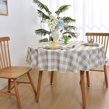 Waterproof Plaid Tablecloth Fabric - Round 58 Inch Classic Gingham Checker Table Cloth for Indoor/Outdoor Use - Buffalo Table Cover for Picnics, BBQs, and Parties