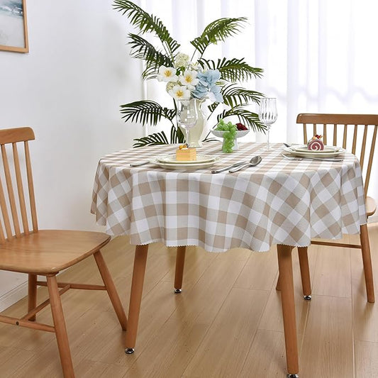 Waterproof Plaid Tablecloth Fabric - Round 58 Inch Classic Gingham Checker Table Cloth for Indoor/Outdoor Use - Buffalo Table Cover for Picnics, BBQs, and Parties